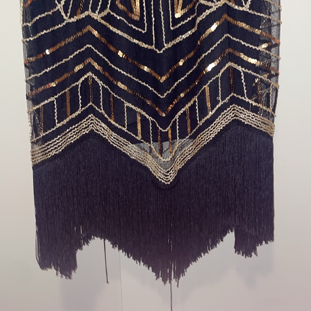 Elegant Black and Gold Embellished Dress 20s Flapper style Medium Great Gatsby - Picture 11 of 17